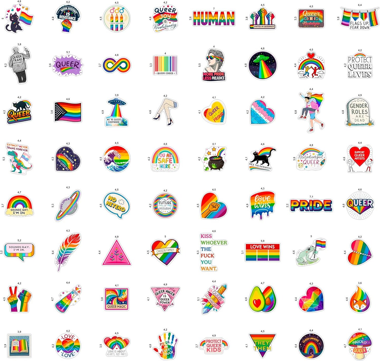 100PCS Queer LGBTQ+ Pride Stickers Pack – Waterproof Vinyl Decals for Water Bottles, Laptops, Skateboards & Phones | Gay Trans Queer Pride Party & Gift Accessories