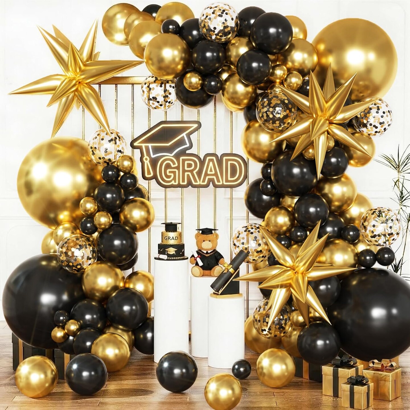 137Pcs Black and Gold Balloon Arch Kit - 2026 Graduation Decorations with Explosion Star & Confetti Balloons - Class of 2026 Party Garland for College, High School & Prom Send Off