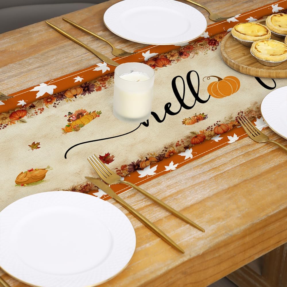 Vintage Fall Thanksgiving Table Runner Thanksgiving Decorations -13 x 72 Inch