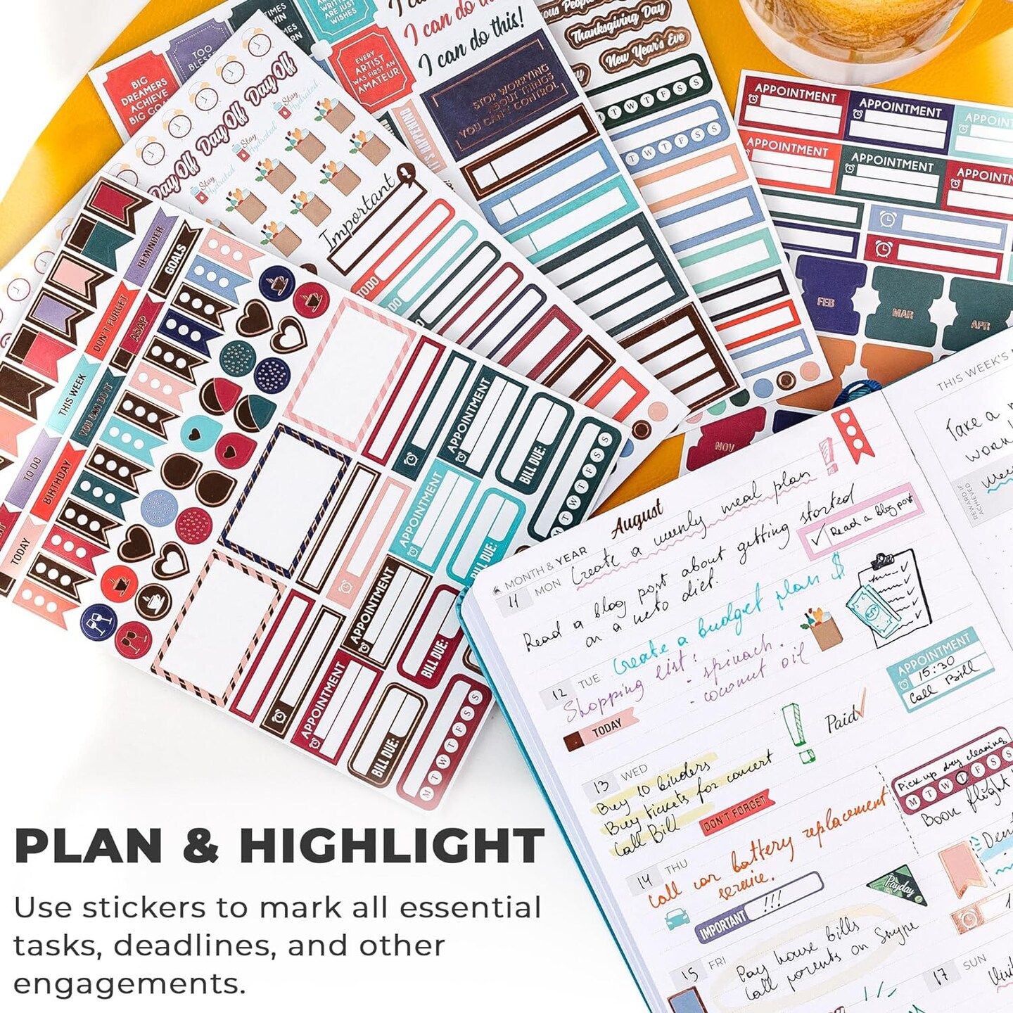 Planner Stickers - 4 Sheets Set of 1360+ (Value Pack) 7.5 x 5.3 x 0.15 inches