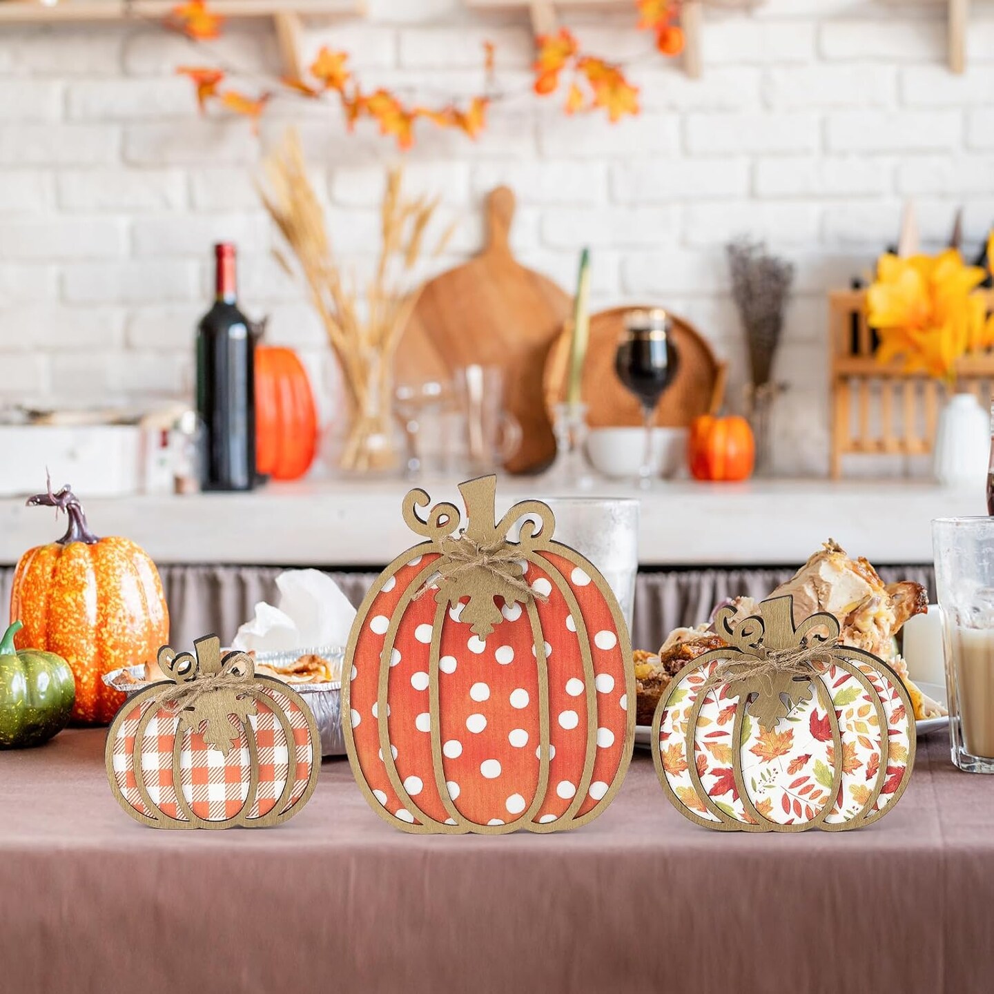 Fall Decor Wooden Plaid Pumpkin