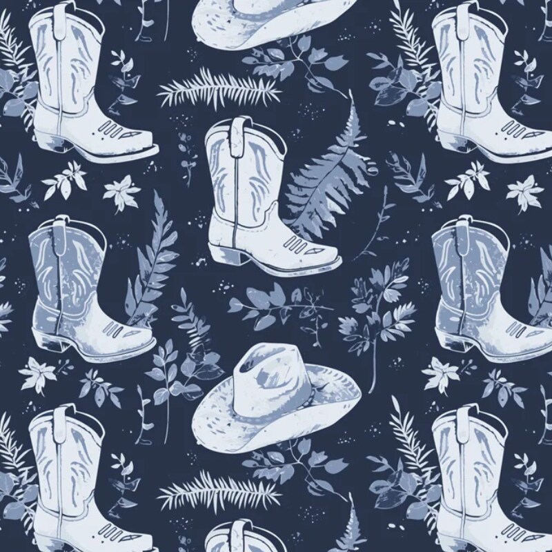 Country Cowboy Boots and Hats Anti-Pill Premium No-Sew Throw Fleece Fabric Kit (72x60)