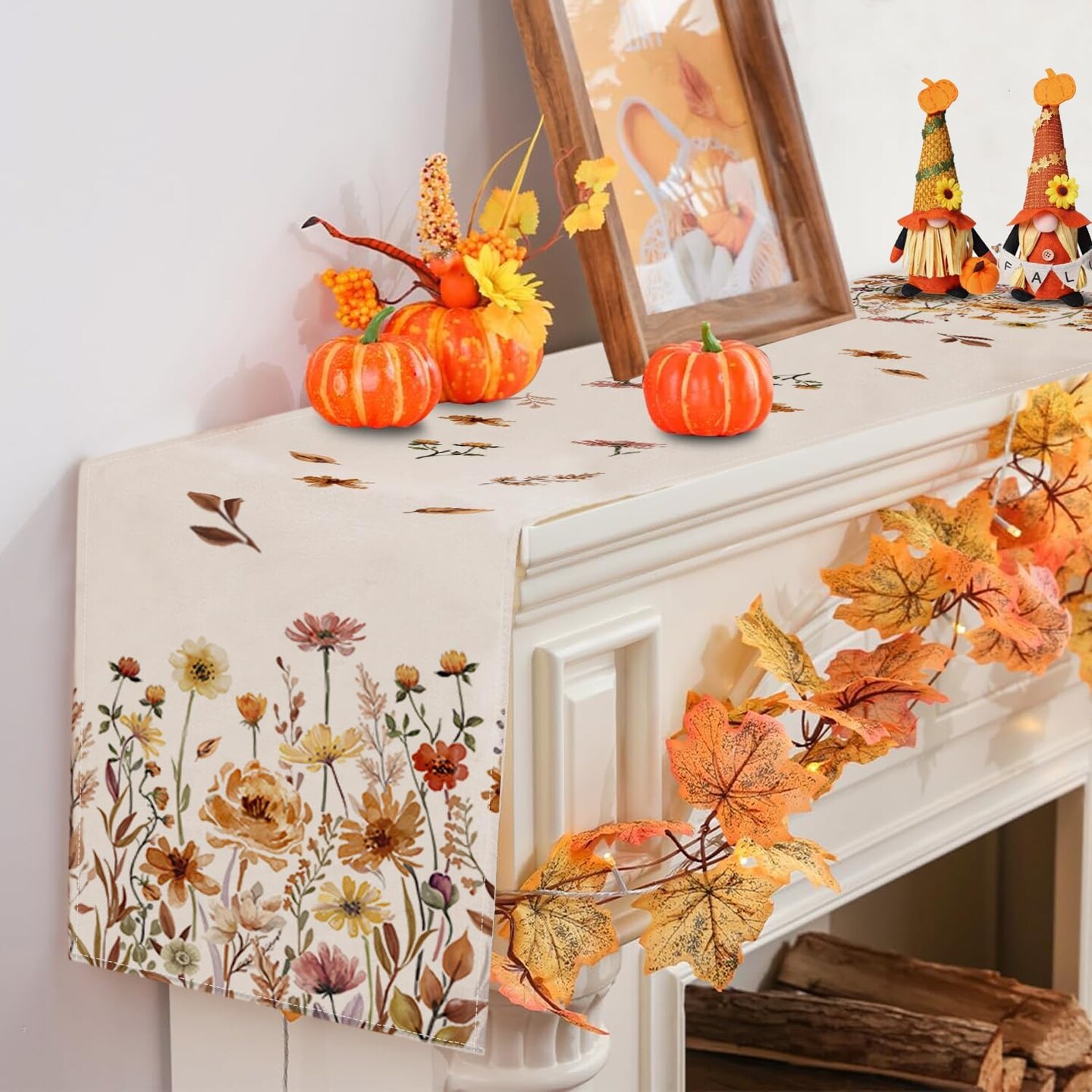Fall Floral Table Runner 13x72 Inch, Autumn Fallen Leaves Decor- (Multicolor, 13&#x22; x 72&#x22;)