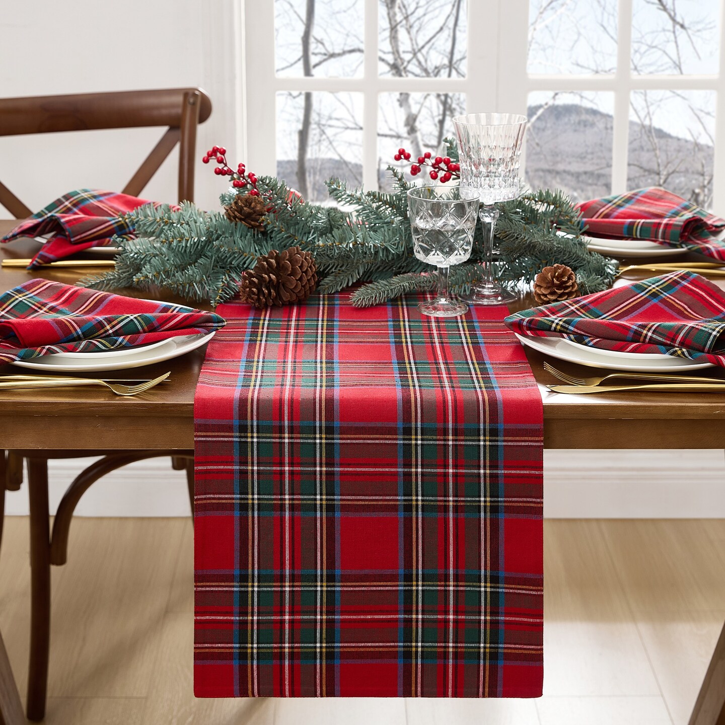 Threadmade Home Stowe Tartan Holiday Plaid Table Runner, Red - 13"W x 90"L