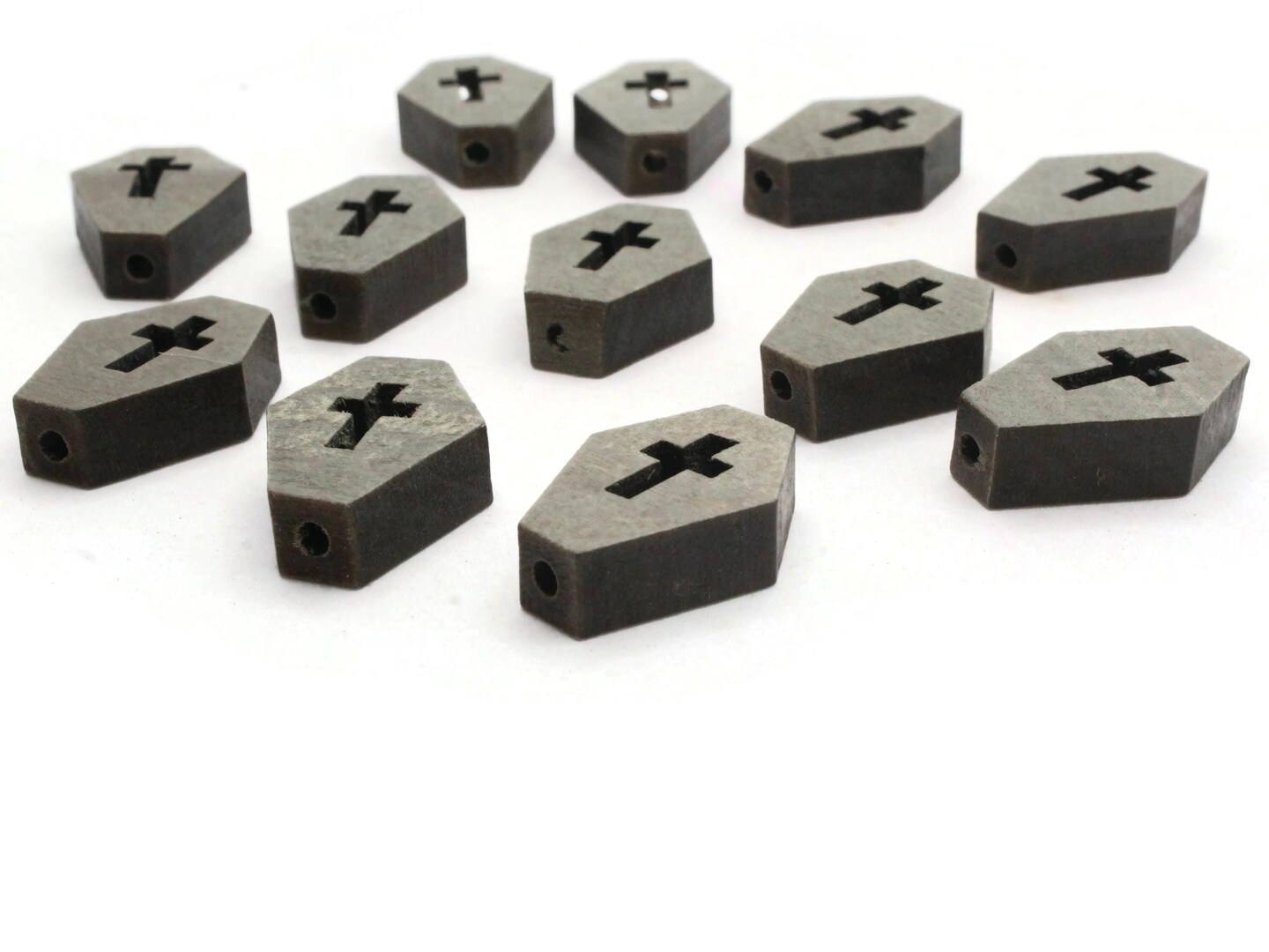 12 23mm Wooden Dark Gray Coffin Tomb Beads Spooky Halloween Beads to String