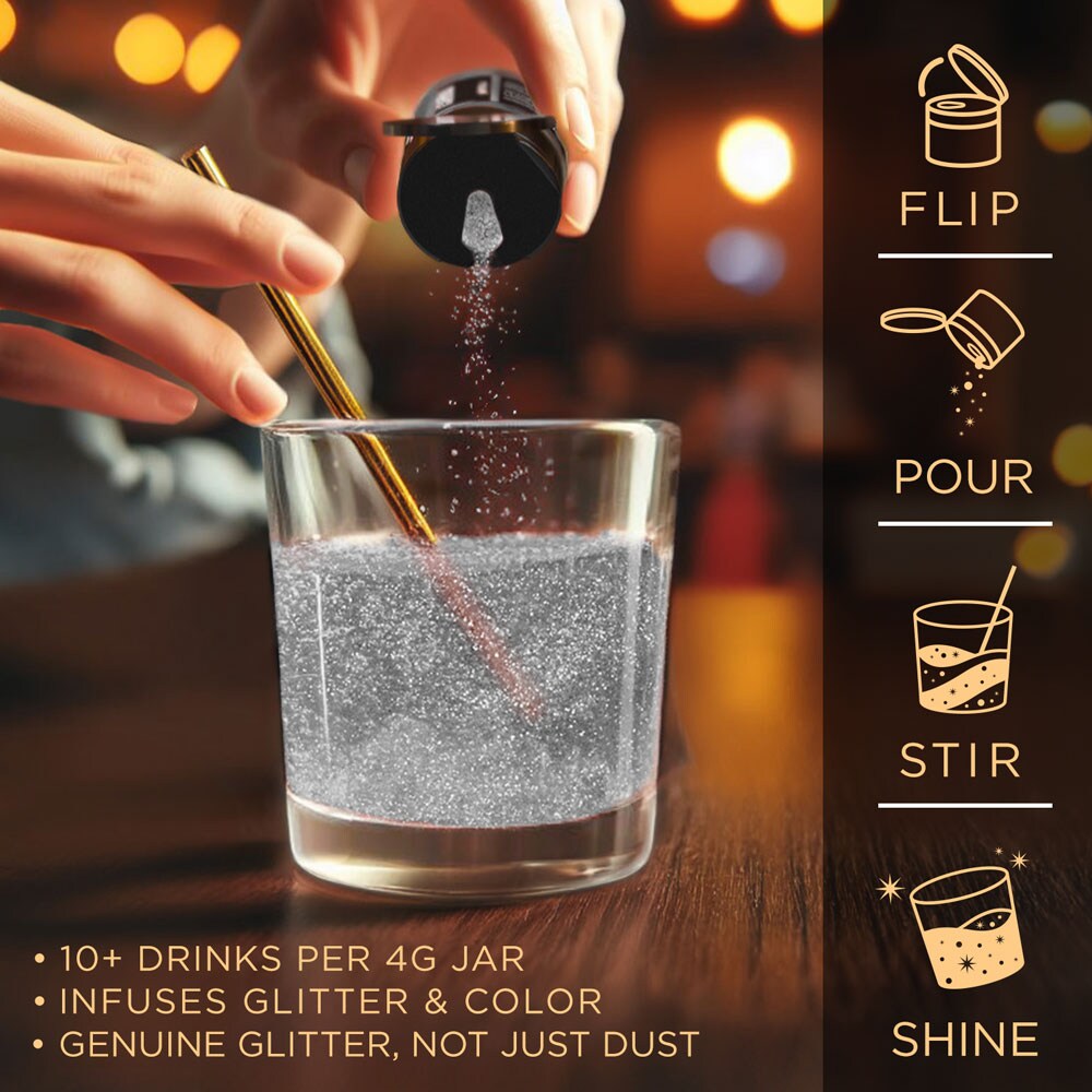 Brew Glitter - Silver Edible Drink Glitter (4g, x1 Flip-Cap Jar) for Beer, Cocktails and Beverages