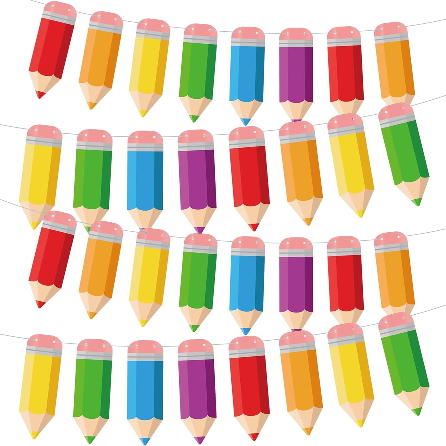 60 Pcs Back to School Pencil Banner Colorful Pencil Hanging Banner