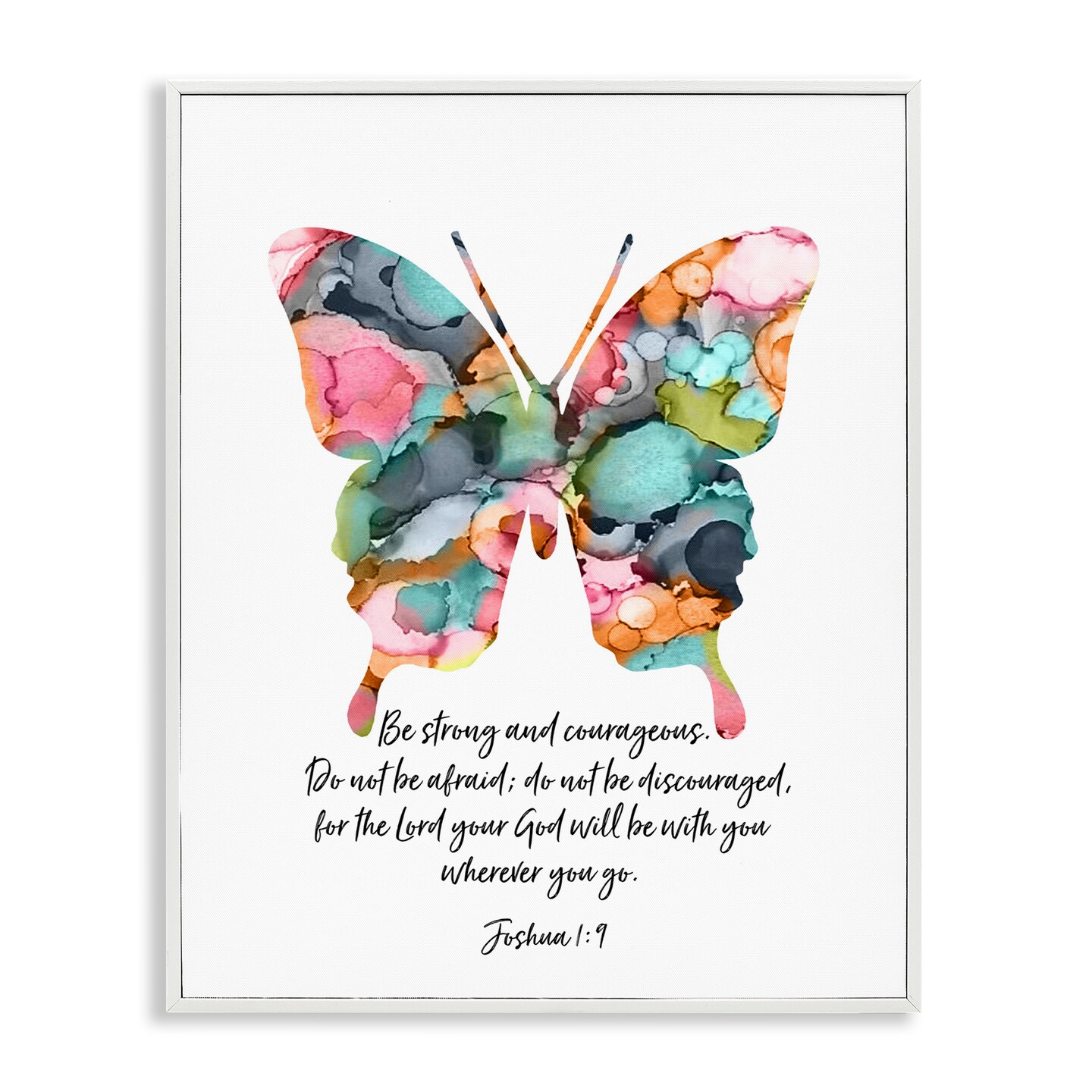 Stupell Industries Be Strong Joshua 1:9 Butterfly Framed Giclee By Lisa Nohren