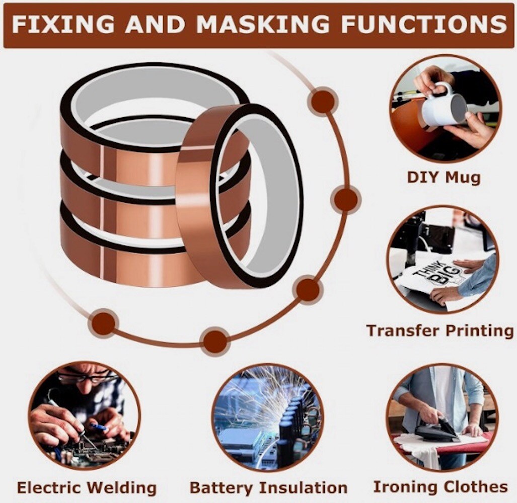 6 rolls Heat resistant tapes sublimation Press Transfer Thermal Tape 4mmx30m SUBLITAPE TAWNY