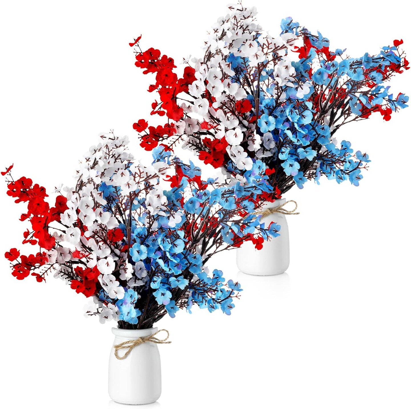 2 Set 4th of July Artificial Flowers Table Decoration Red Blue White