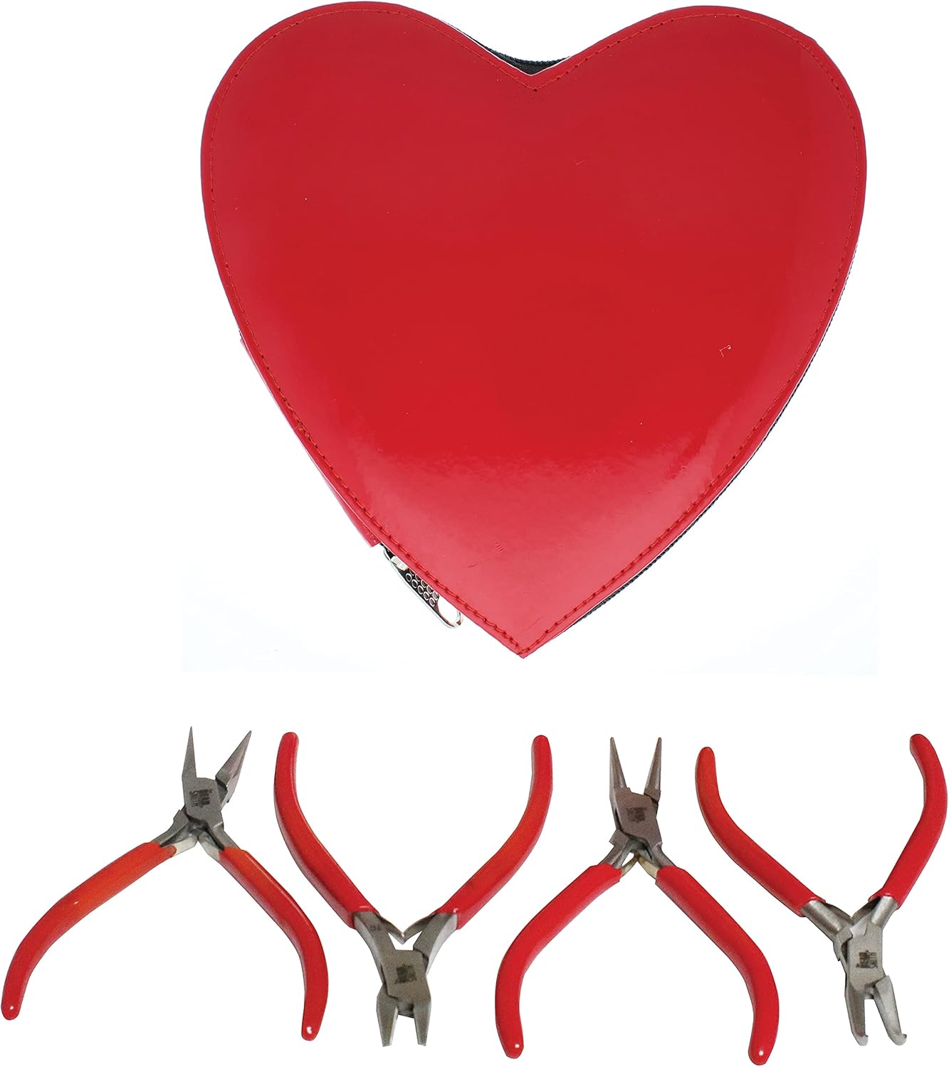 The Beadsmith I Beads Pliers Round Nose, Chain Nose, Bent Chain Nose and Tungsten Carbide Side Cutter – Heart-Shaped Carrying Case Included – Tools for Jewelry Making