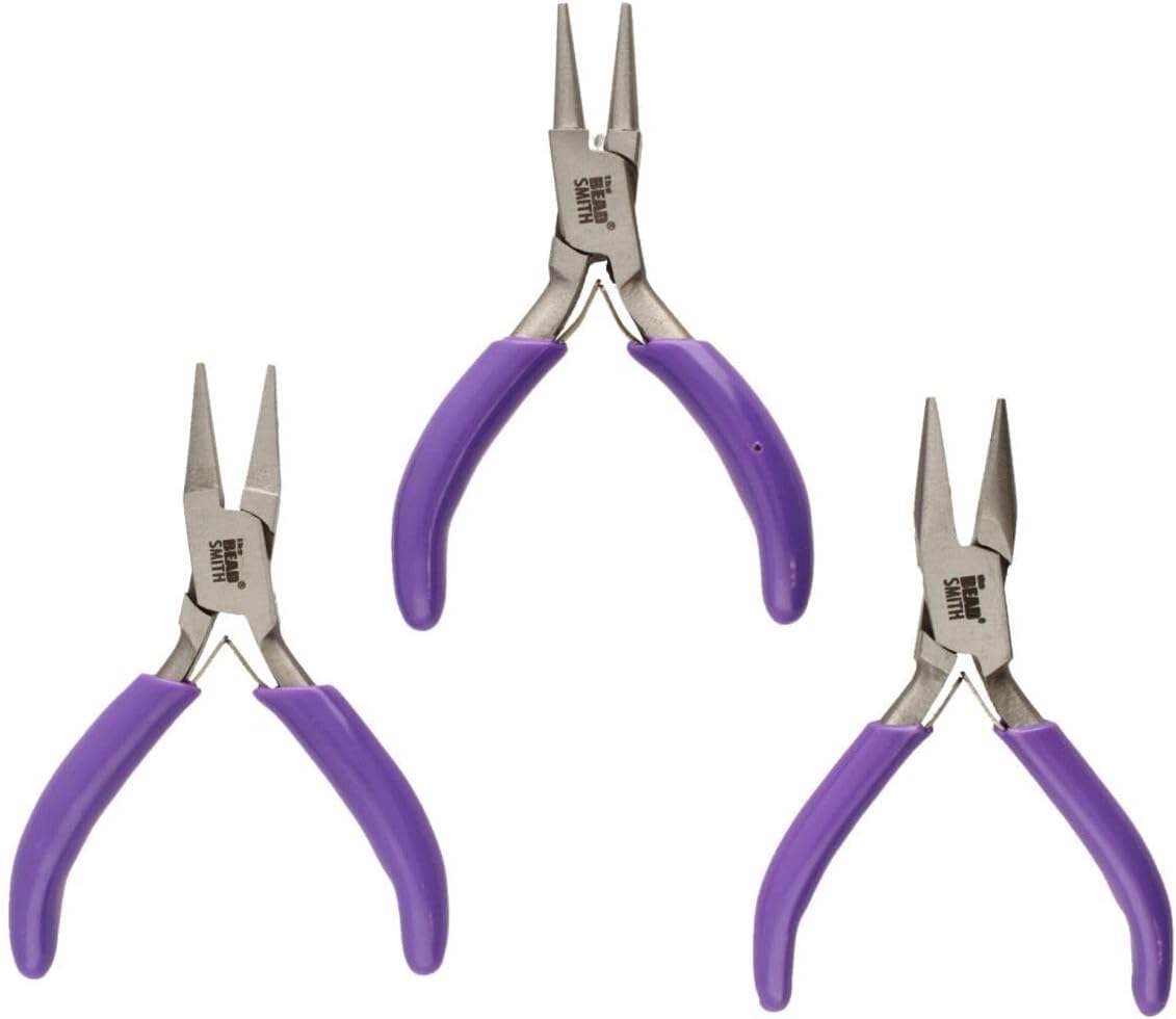 The Beadsmith Mini Series Chain Nose Plier – Create Loops and Bends in Wire and Metal, Purple Comfort Grip Handle, Single Leaf Spring, Polished Steel Head – Tools for Jewelry Making