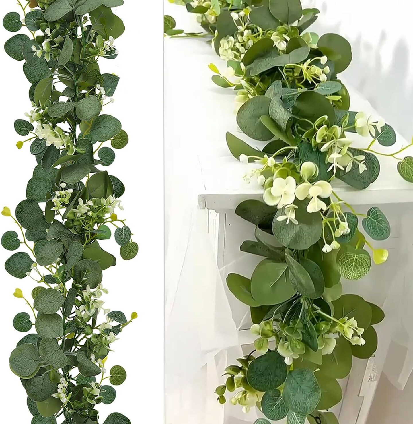 2 Pack 5.9FT Faux Eucalyptus Garland &#x2013; Greenery for Wedding &#x26; Home Decor