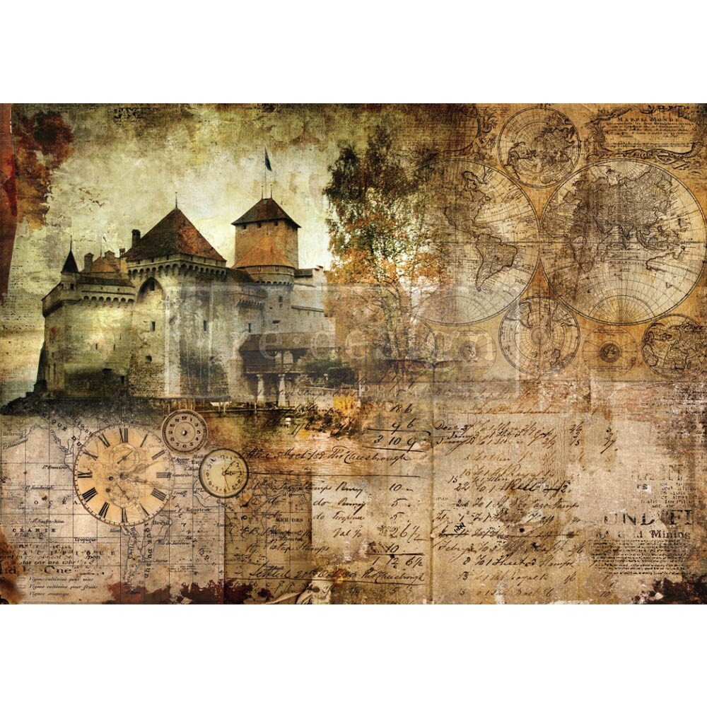 Redesign A1 Decoupage Rice Paper (Mulberry Tissue Paper) &#x2013; Hilltop Castle - 23.4&#x2033;X33.1&#x2033;