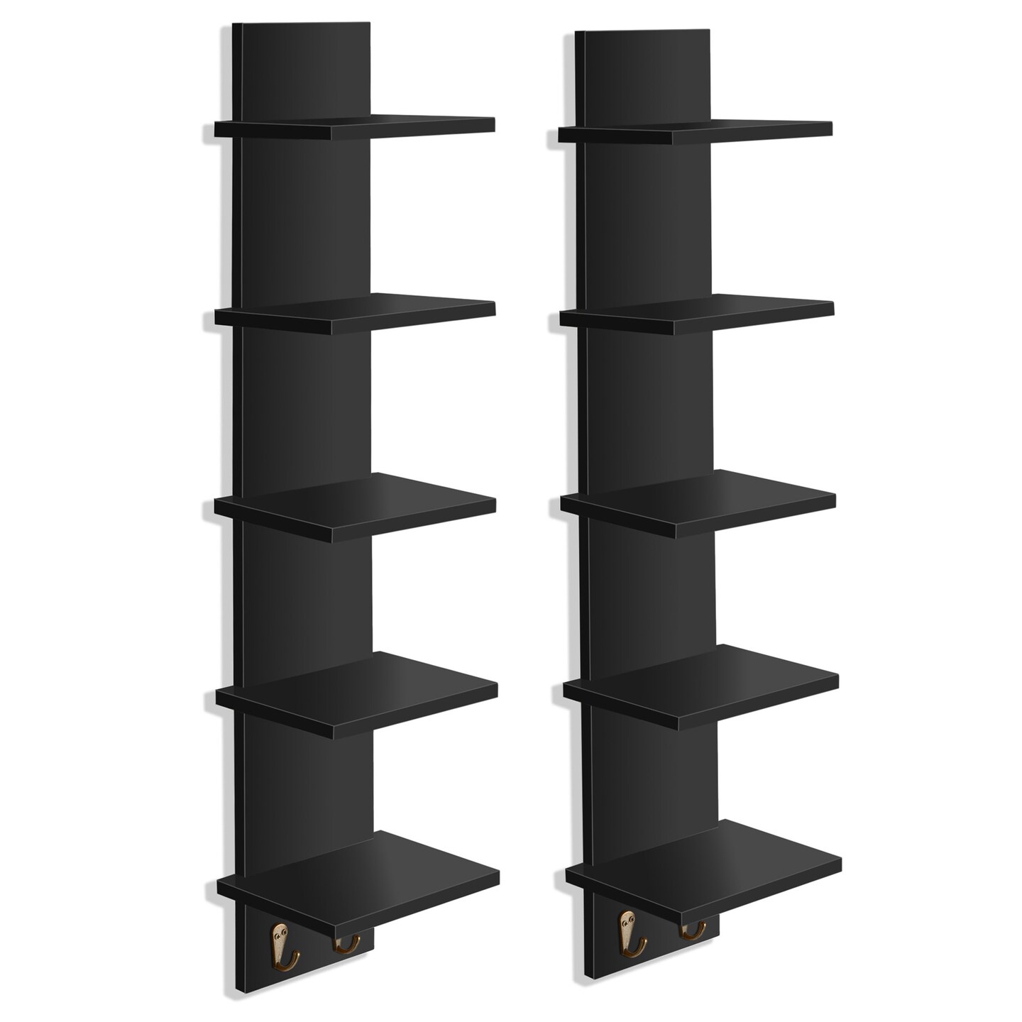 Sorbus 5 Tier Wall Shelf Unit with Hooks Set of 4, Wall-Mounted Column Utility Shelving for Home Decor and Storage Organizer