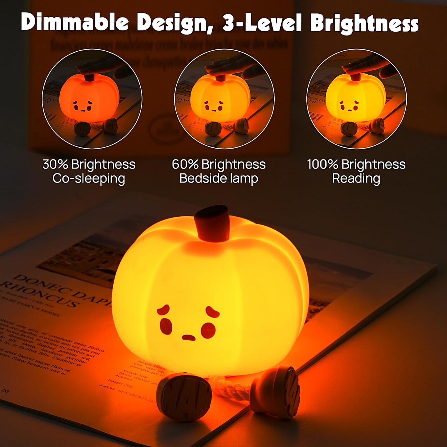 Cute Silicone Pumpkin Night Light – Rechargeable, Dimmable, and Fun for Fall Decor