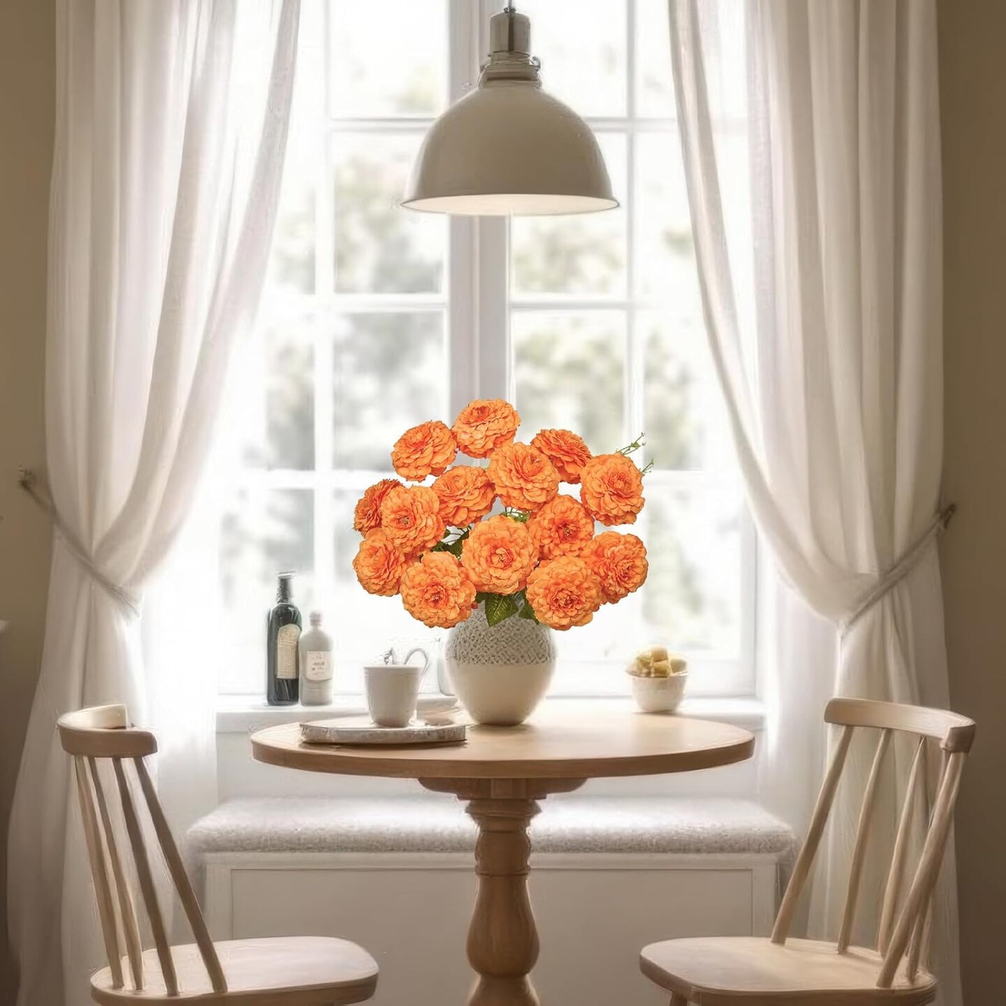 2 Pcs Artificial Zinnias Flowers with Stems - Orange