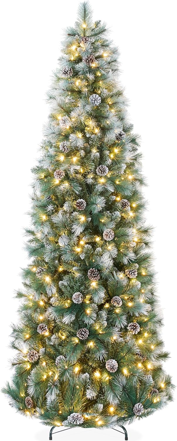 Frosted Pencil Christmas Tree Slim Pre Lit Scotch Pine with White &#x26; Multicolor LED Lights