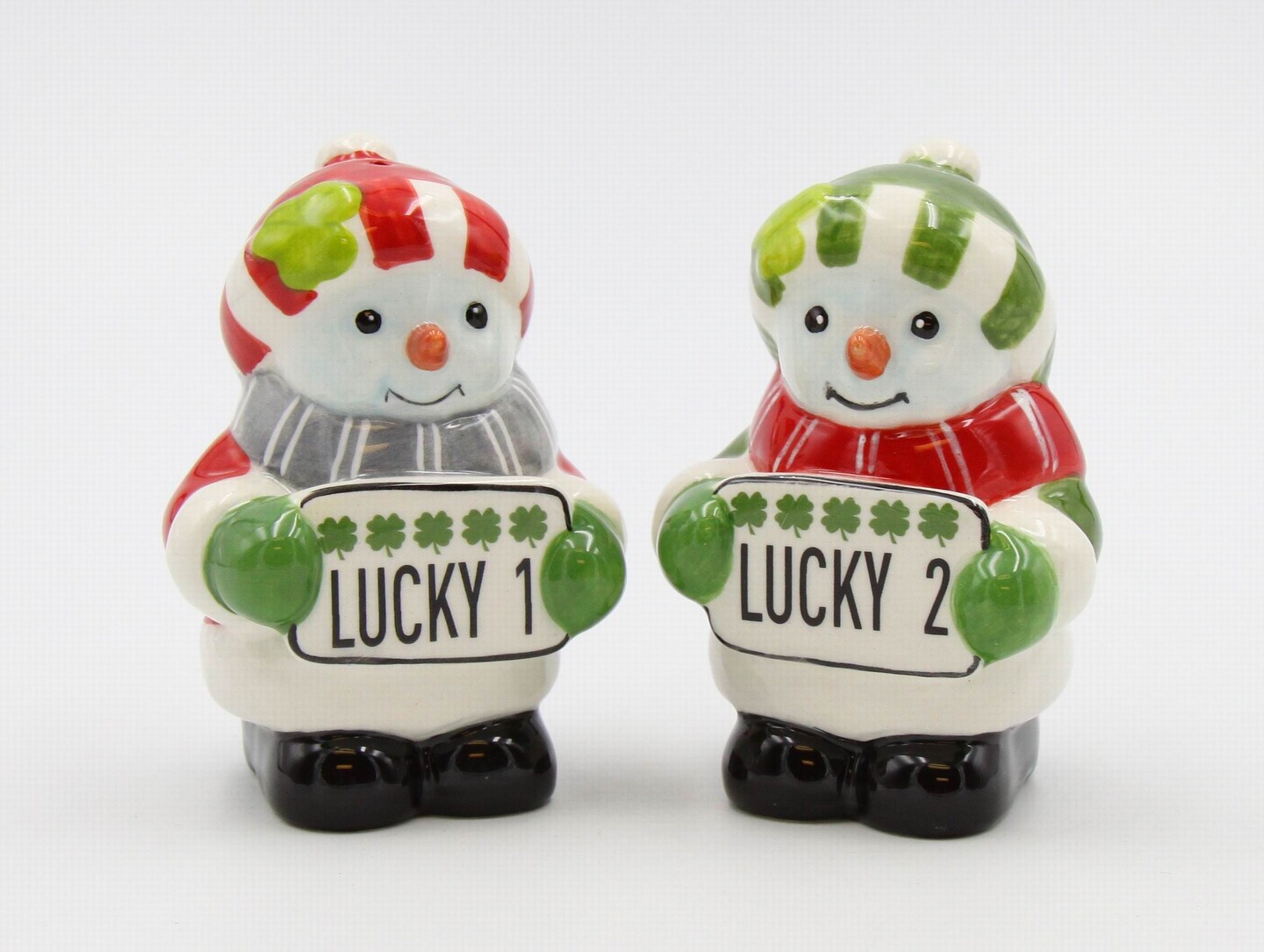 Ceramic Lucky 1 & 2 Irish Snowman Salt And Pepper Shakers, Gift for Her, Gift for Mom, Kitchen Décor, Christmas Décor, Irish Decor
