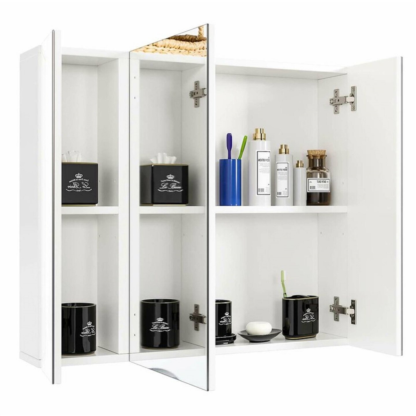 White 3-Door Wall-Mounted Medicine Cabinet with Adjustable Shelves Mirror Storage Cabinet, Moisture-Resistant