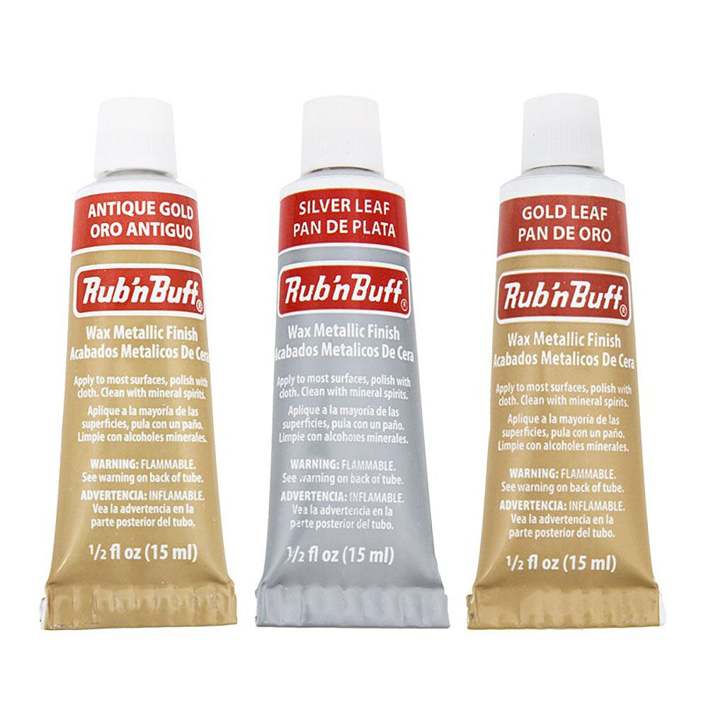 Amaco Rub &#x27;N Buff Wax Metallic Finish, 3 Color Assortment (Gold Leaf, Antique Gold, Silver Leaf)