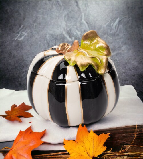 Ceramic Black and White Small Pumpkin Box, Home D&#xE9;cor, Gift for Her, Gift for Mom, Kitchen D&#xE9;cor, Fall D&#xE9;cor, Halloween D&#xE9;cor