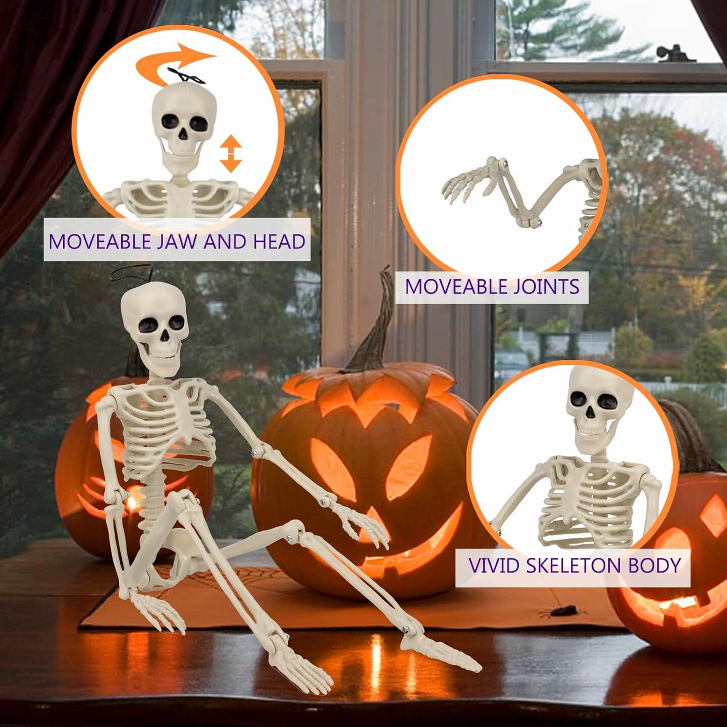 6PCS Halloween Skeleton Decorations - 16&#x22; with Movable Joint