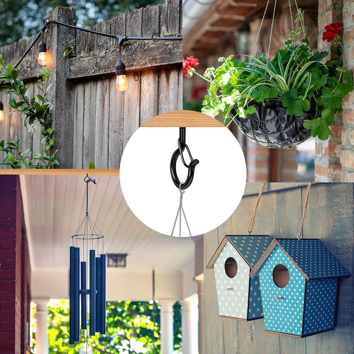 36 PCS Q-Hanger Hooks with Safety Buckle – Windproof Screw Hooks for Outdoor String Lights, Christmas Lights, Plants, with 1 Wing Nut Driver