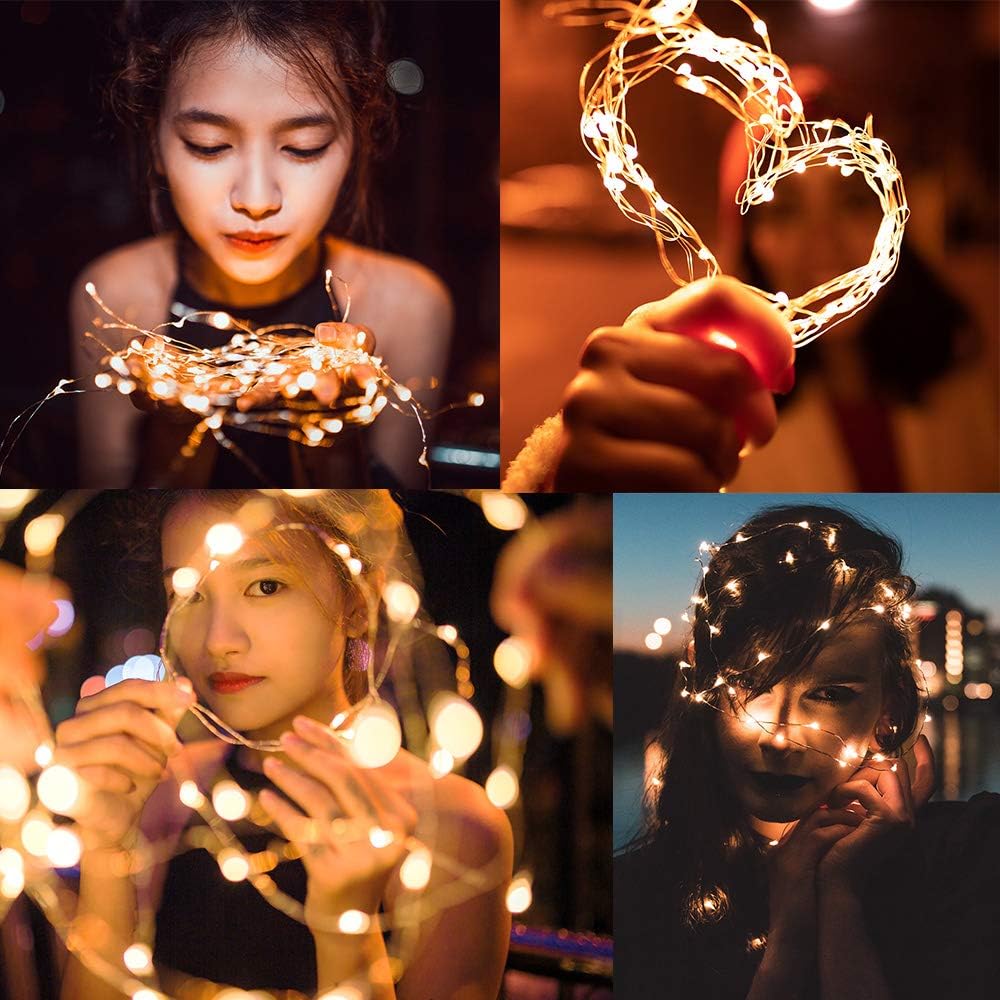 6 Pack Warm White Fairy Lights – Battery Operated Firefly String Lights, LED Starry Copper Wire Lights for DIY, Wedding, Christmas, Party Decor (Warm White)