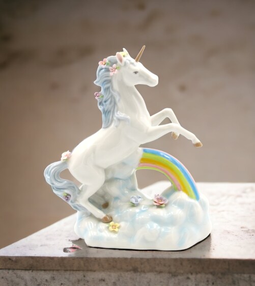 Ceramic Unicorn Jumping Over The Rainbow Musical Box, Home D&#xE9;cor, Gift for Her, Gift for Daughter, Horse Lover Gift, Cottagecore