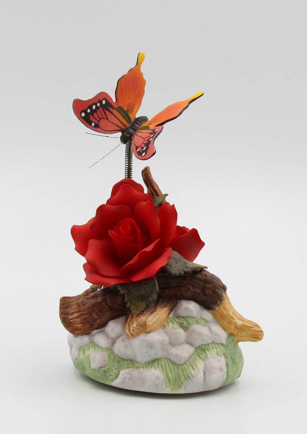 Ceramic Red Rose with Butterfly Figurine, Home Décor, Gift for Her, Gift for Mom, Nature Lover Gift