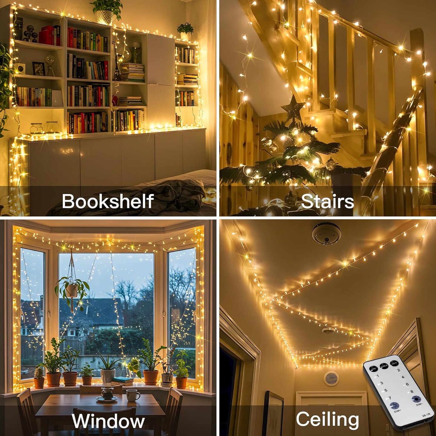 33ft 100 LED Warm White Christmas String Lights with Remote – Plug-In Fairy Lights with Timer, 8 Modes & 4 Dimming Levels for Indoor & Outdoor Decor (Warm White)