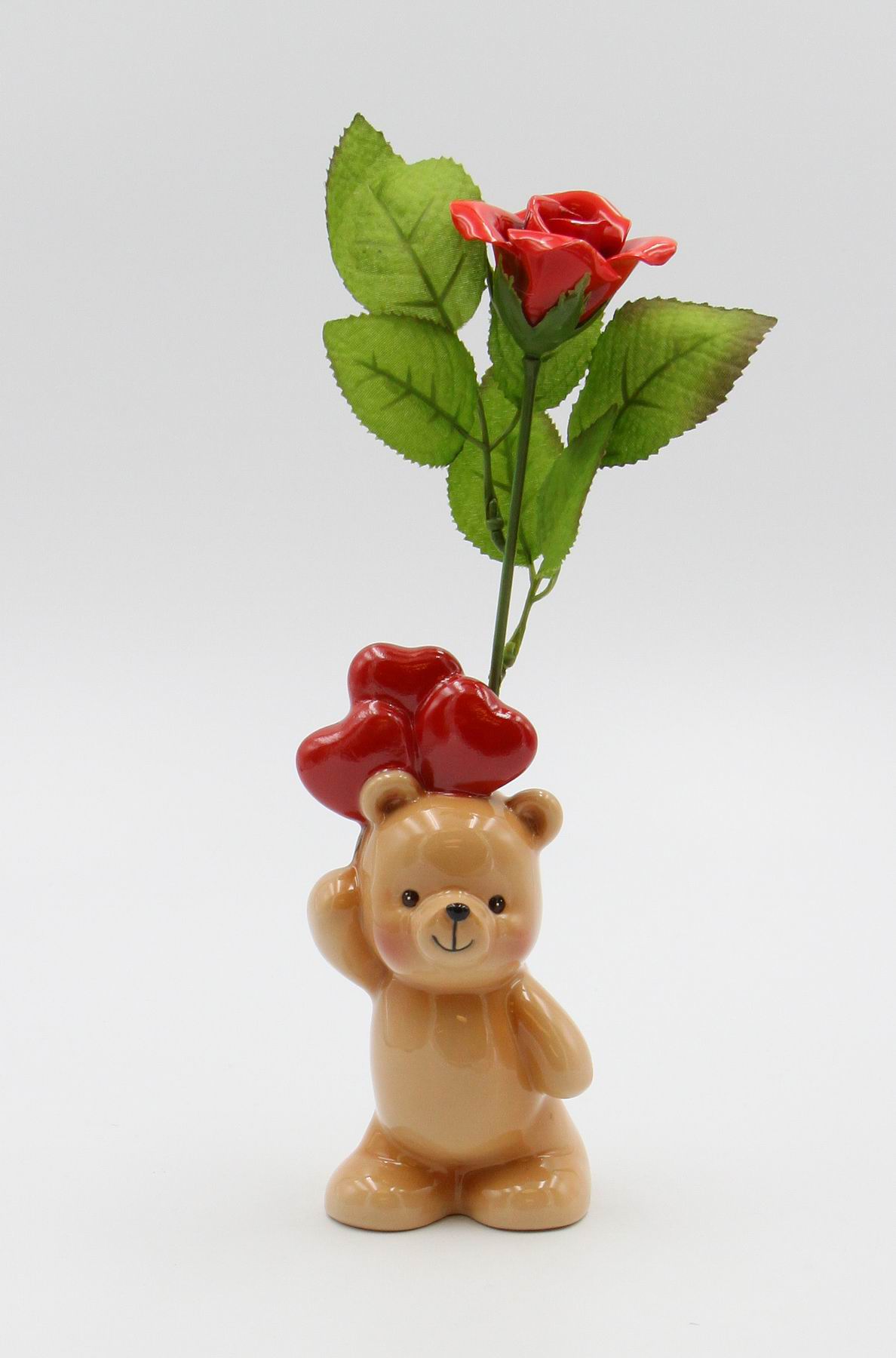 Ceramic Teddy Bear With Heart Balloons Vase, Romantic Decor, Valentines Decor, Gift for Her