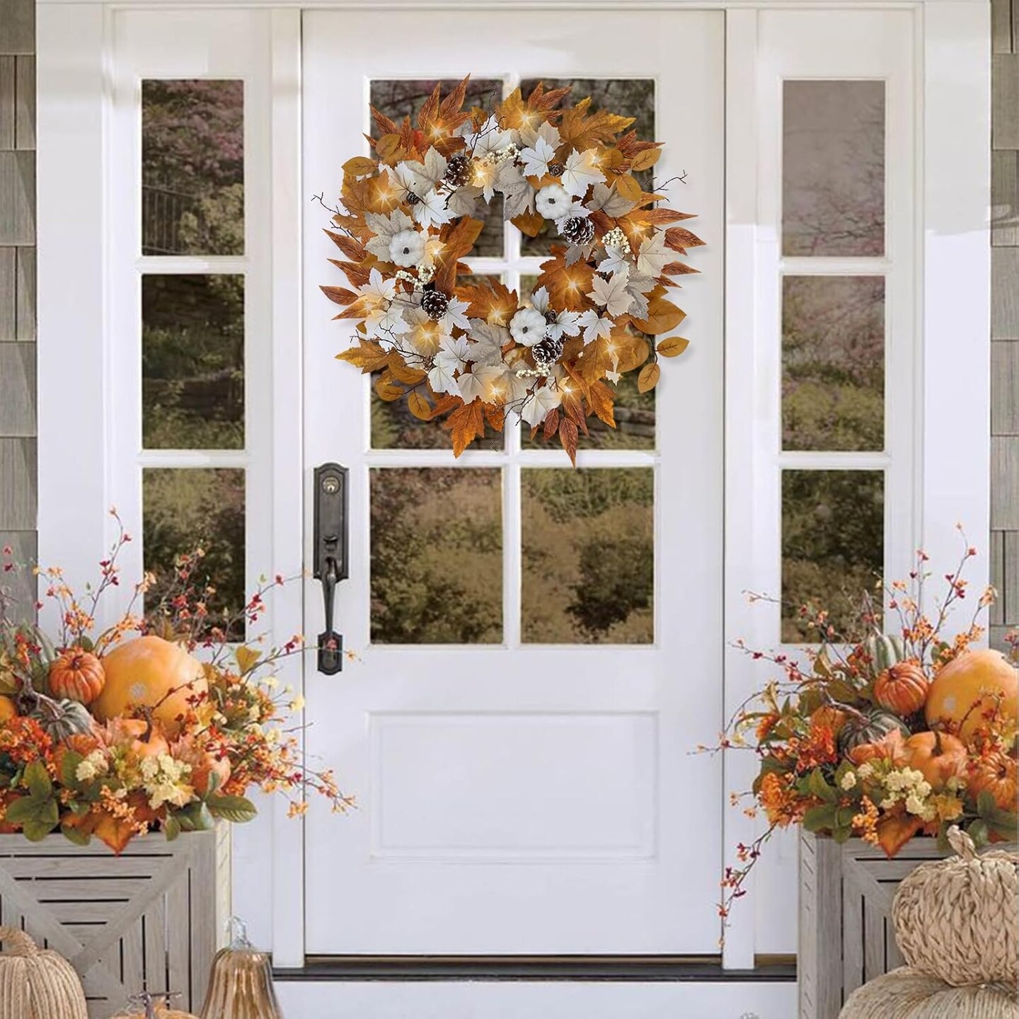 Autumn Fall Wreath with Lights - Multicolored