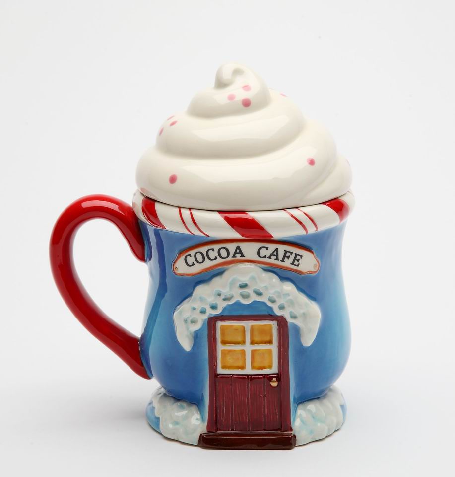 Ceramic Christmas Santa&#x27;s Village Covered Mug, Home D&#xE9;cor, Gift for Her, Gift for Mom, Kitchen D&#xE9;cor, Christmas D&#xE9;cor