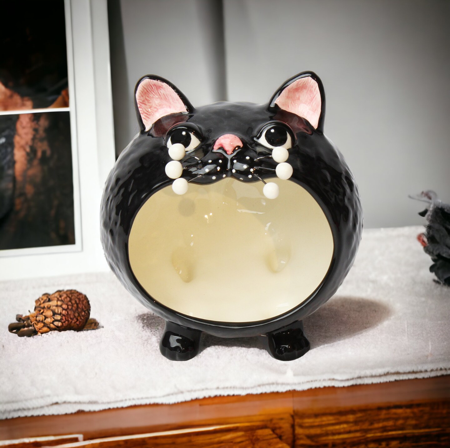 Ceramic Halloween Decor Black Cat Candy Bowl or Key Holder, Home D&#xE9;cor, Gift for Her, Mom, Kitchen D&#xE9;cor, Cat Lovers Gift, Pet Loss Gift