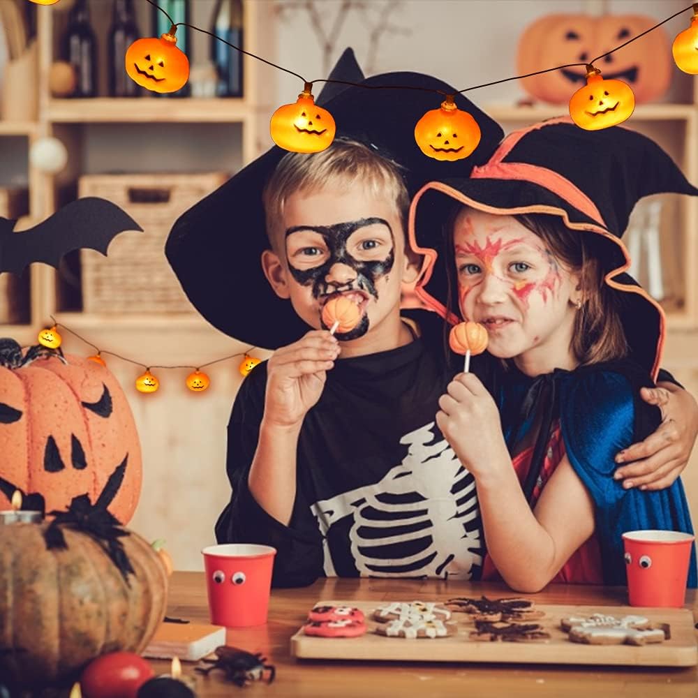 20ft Halloween Pumpkin String Lights – 40 LED Battery-Operated Waterproof Holiday Lights with 8 Modes for Indoor & Outdoor Decor