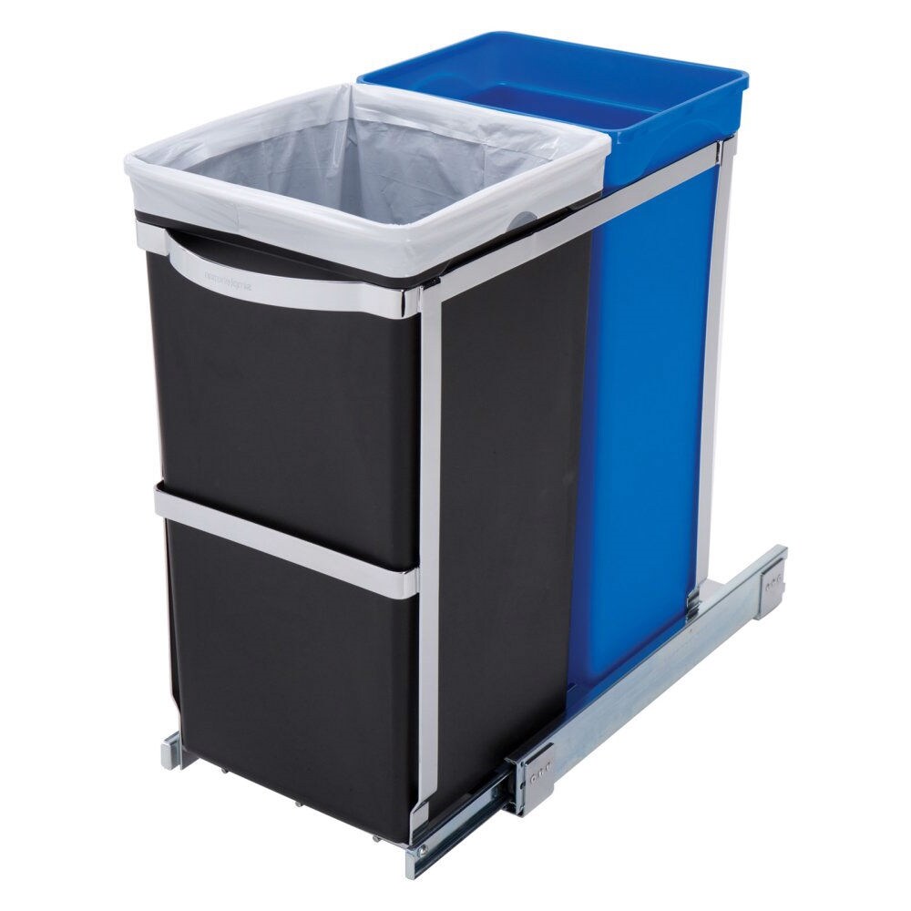 Blue-Black Plastic Dual-Bin Pull-Out Waste and Recycling System with Steel Frame