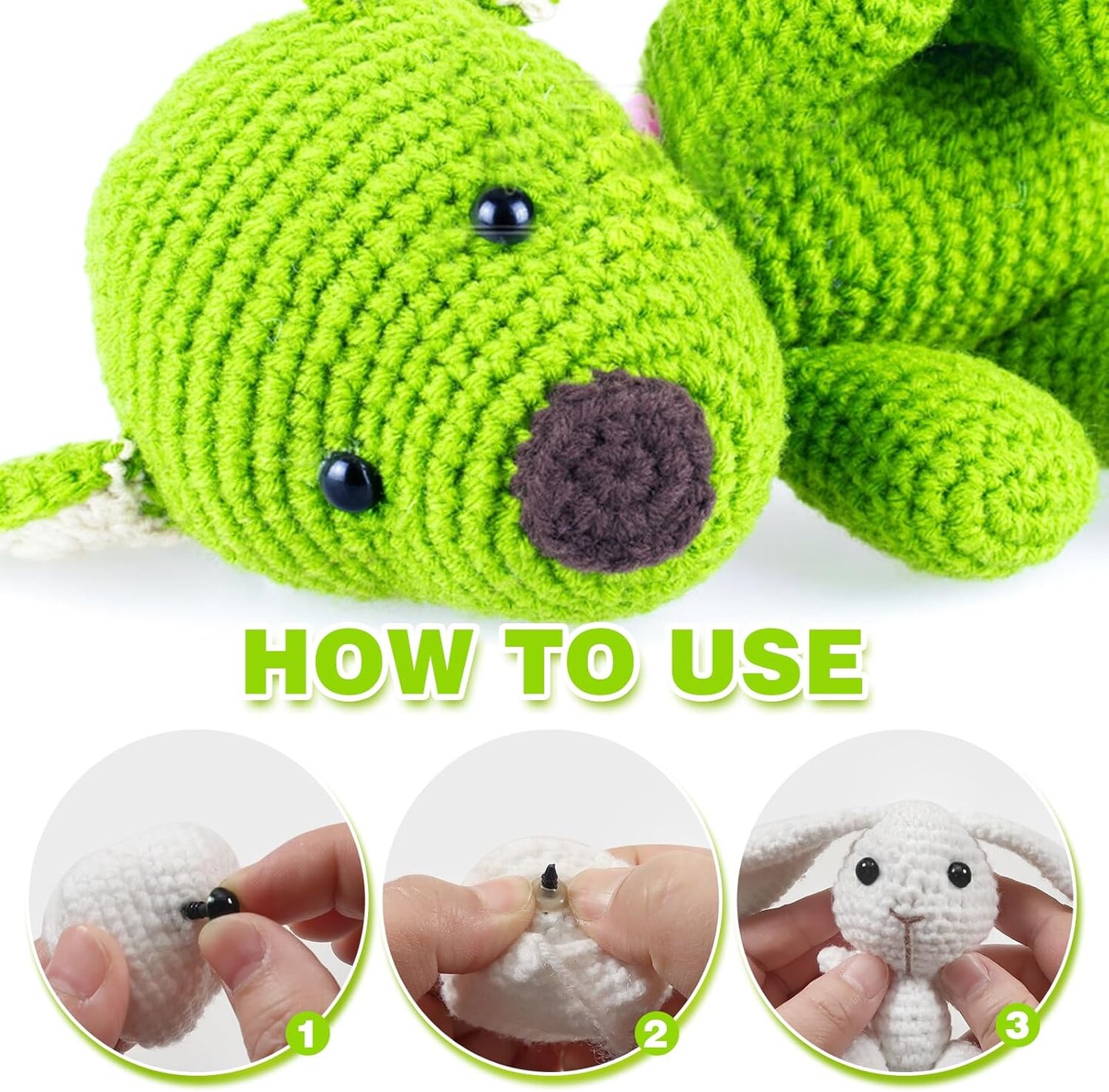 200pcs Crochet Safety Eyes and Noses with Washers (6mm to 14mm)