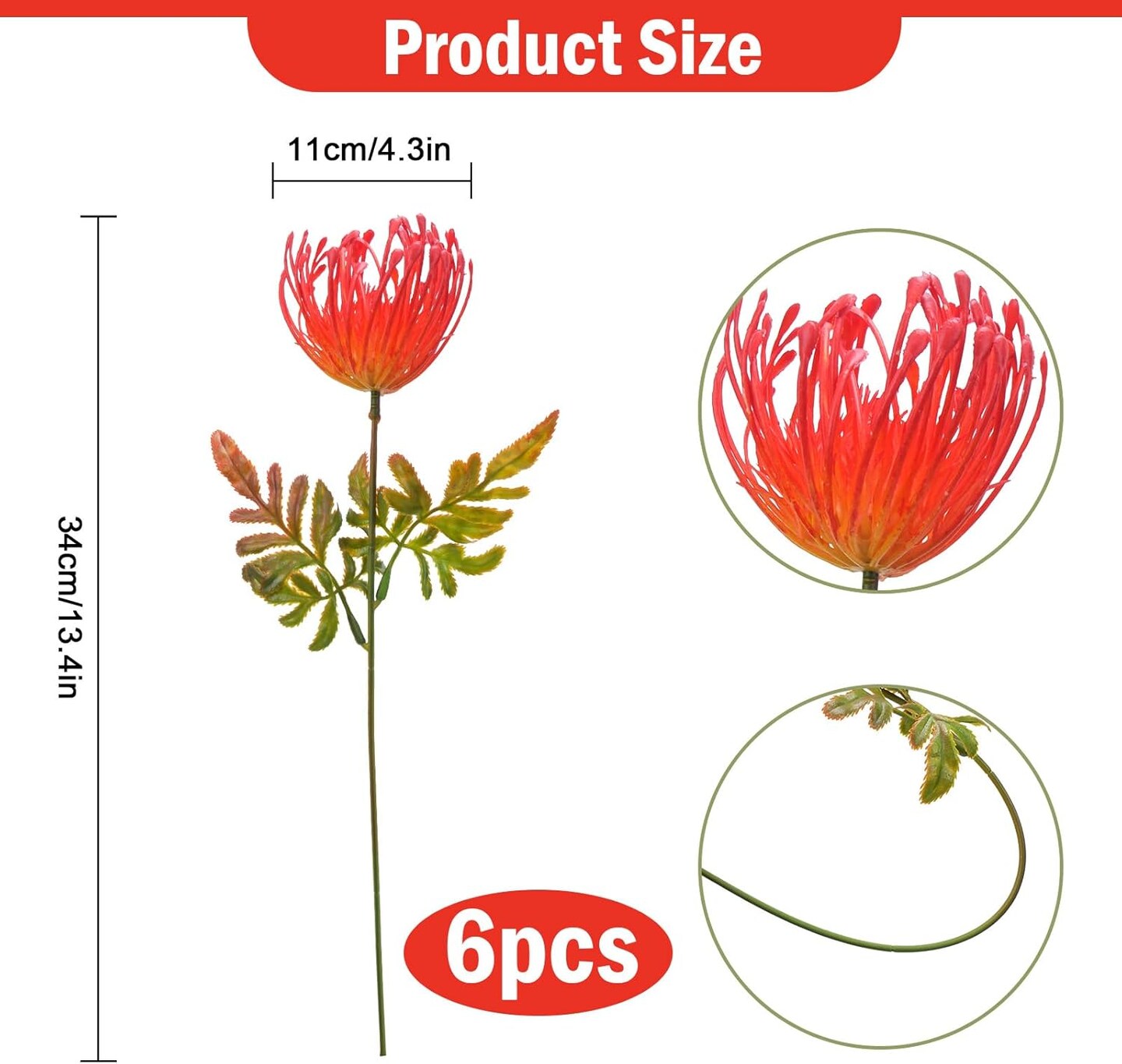 6 PCS Tropical Artificial Protea & Spider Mum Flowers - UV Resistant Fake Plastic Flowers for Outdoor Porch, Kitchen Table Centerpieces, and Exotic Home Office Decor - Faux Summer Floral Stems