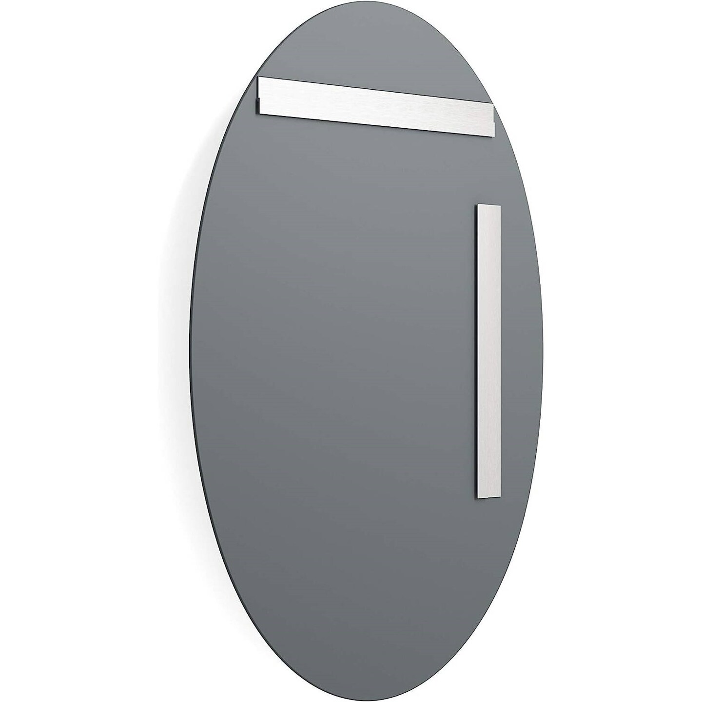 Silver Oval Glass Frameless Vanity Wall Mirror with Beveled Edge and Flush Mount