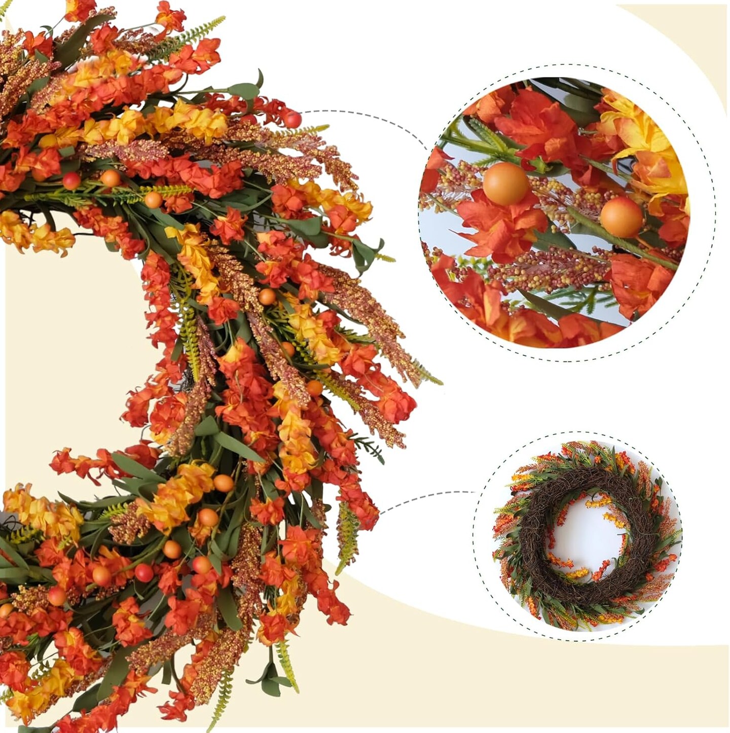 22 Inch Fall Flower Wreath