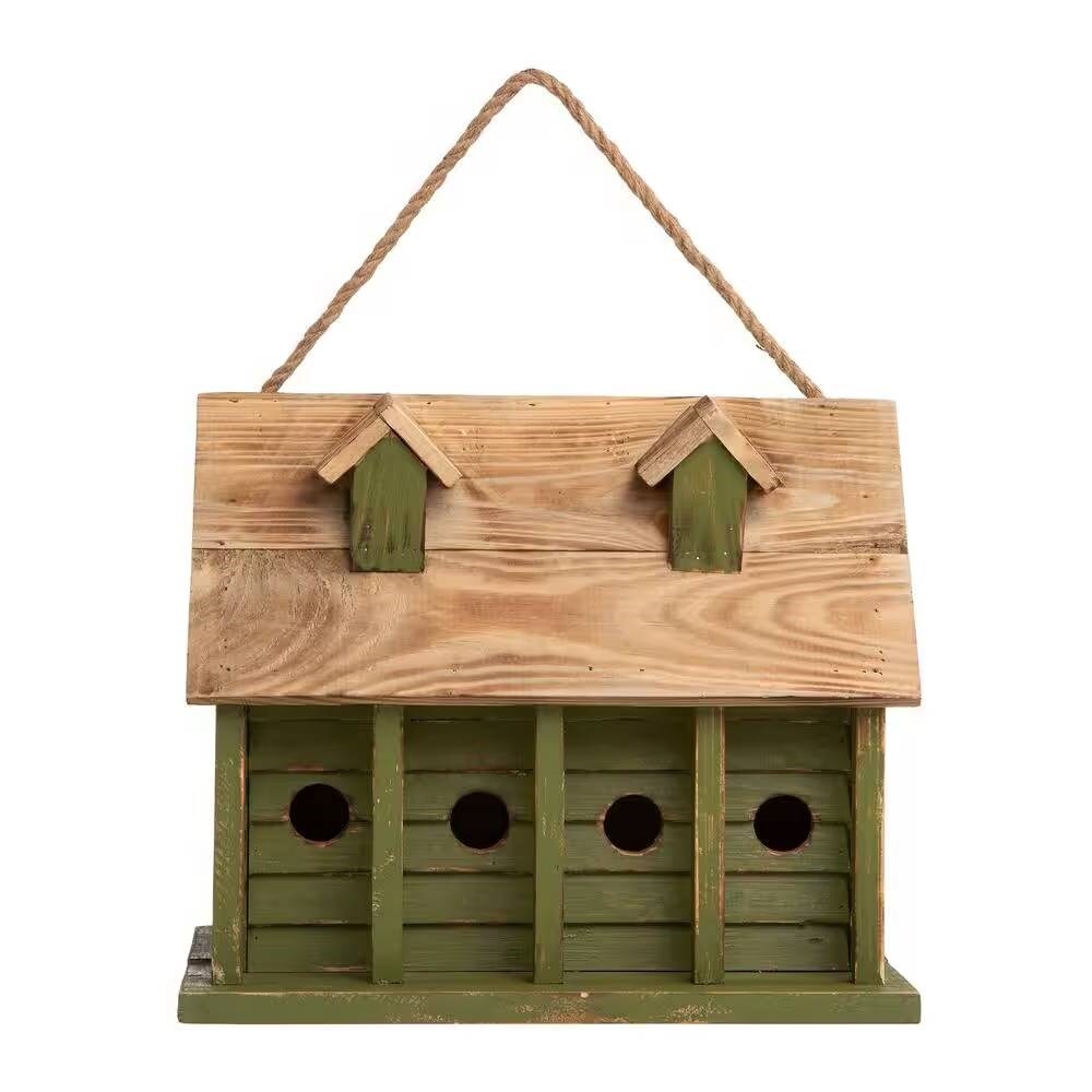 Green Solid Wood and Metal Acorn-Shaped Bird Feeder with Locking Roof and Mesh