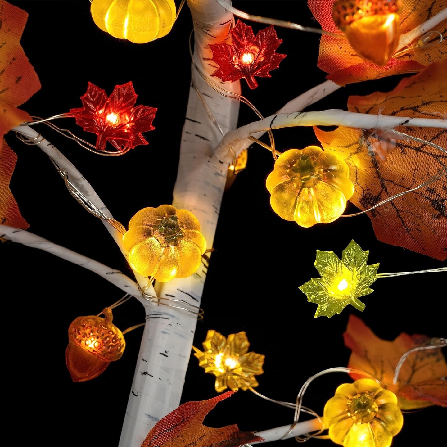 Thanksgiving Lights 10FT 30 LED Fall Lights 3D Pumpkin Maple Leaf Acorn Battery Operated String Lights Halloween Decorations Indoor Fall Decorations for Home Garland Party Autumn