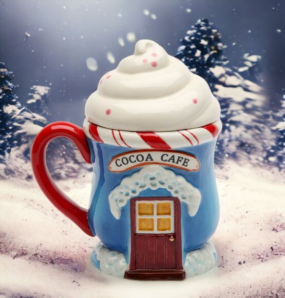 Ceramic Christmas Santa&#x27;s Village Covered Mug, Home D&#xE9;cor, Gift for Her, Gift for Mom, Kitchen D&#xE9;cor, Christmas D&#xE9;cor