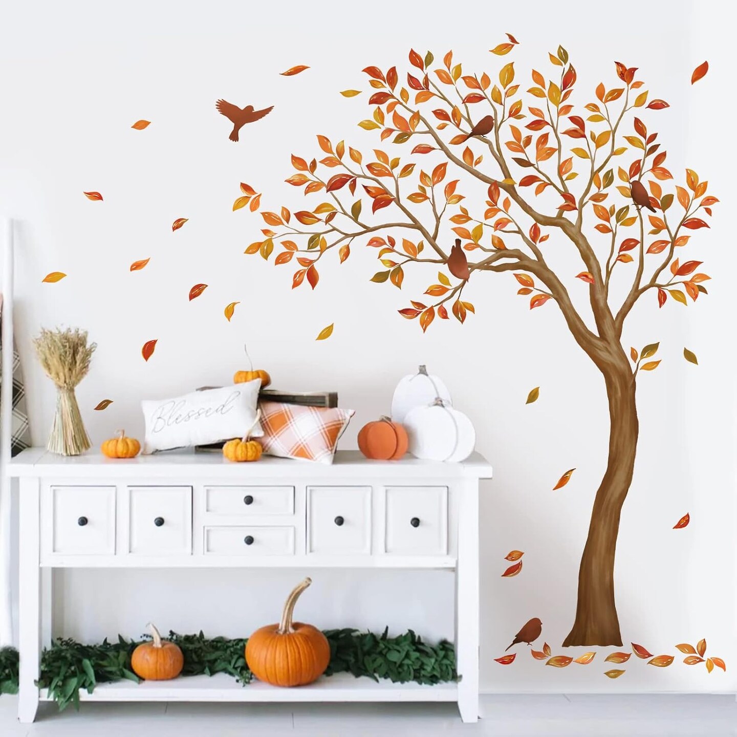 Fall Large Tree Wall Stickers Autumn Falling Leaves Peel and Stick Wall Art Decals