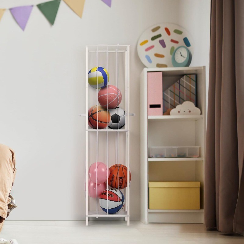 Metal Stuffed Animal Storage Organizer with Elastic Rope - Kids Toy Holder for Plush Toys &#x26; Sports Balls, Space-Saving Design, Sturdy Construction