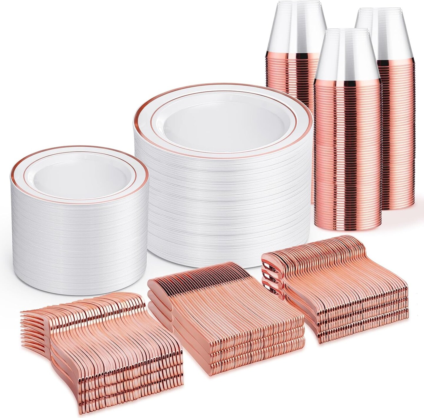 Disposable Dinnerware Set &#x2013; 25, 50, 75, 100 Guest Options, Plastic Plates, Cups &#x26; Silverware for Wedding &#x26; Party