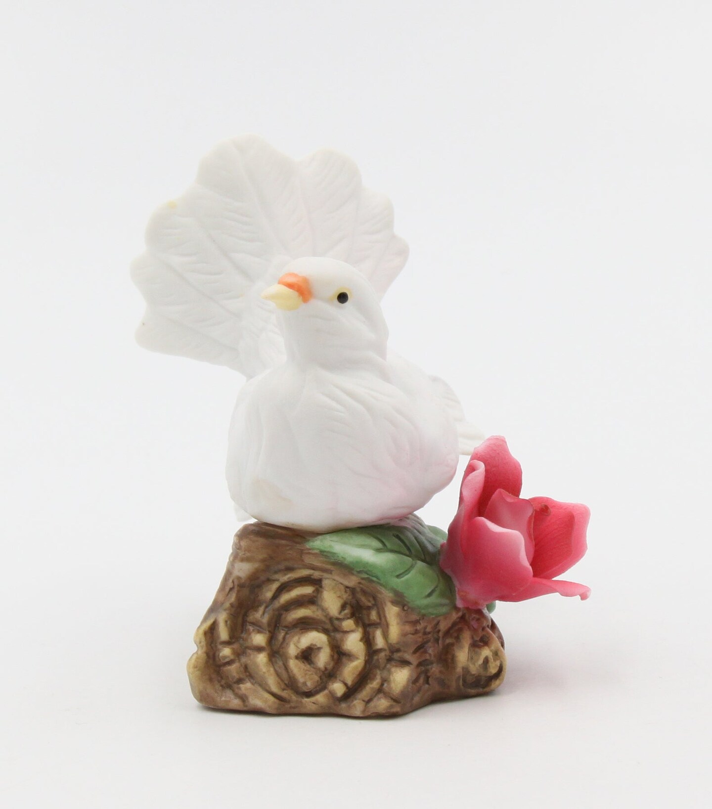 Ceramic White Dove Bird with Red Rose Flower Figurine, Garden Decor, Vintage Decor, Gift for Her, Gift for Mom