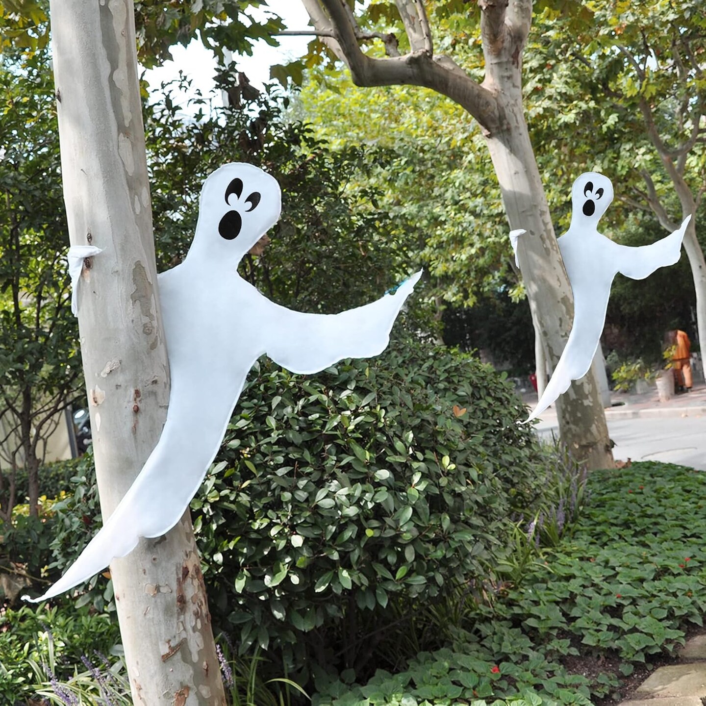 2 Pcs Tree Wrap Ghost Decoration Outdoor - 53” (Funny Ghosts)